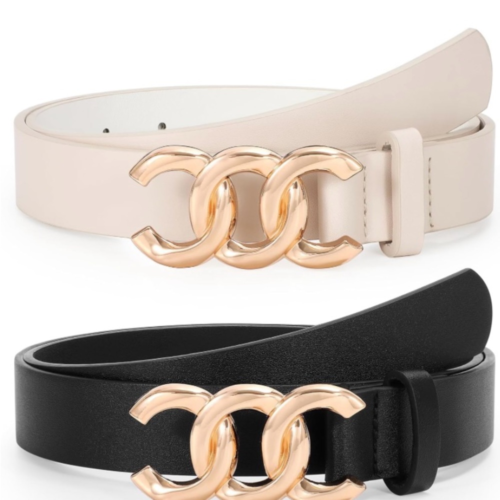 Women Leather Belts for Jeans Pants, Fashion Gold Buckle